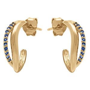 Boucles d'oreille tige en plaqu� or vague avec oxydes bleus