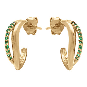 Boucles d'oreille tige en plaqu� or vague avec oxydes verts