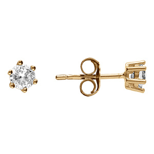 Boucles d'oreille tige en vermeil 4mm solitaire oxyde blanc serti 6 griffes