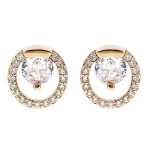 Boucles d'oreille tige en vermeil cercle avec oxydes blancs sertis dont un central serti griffes