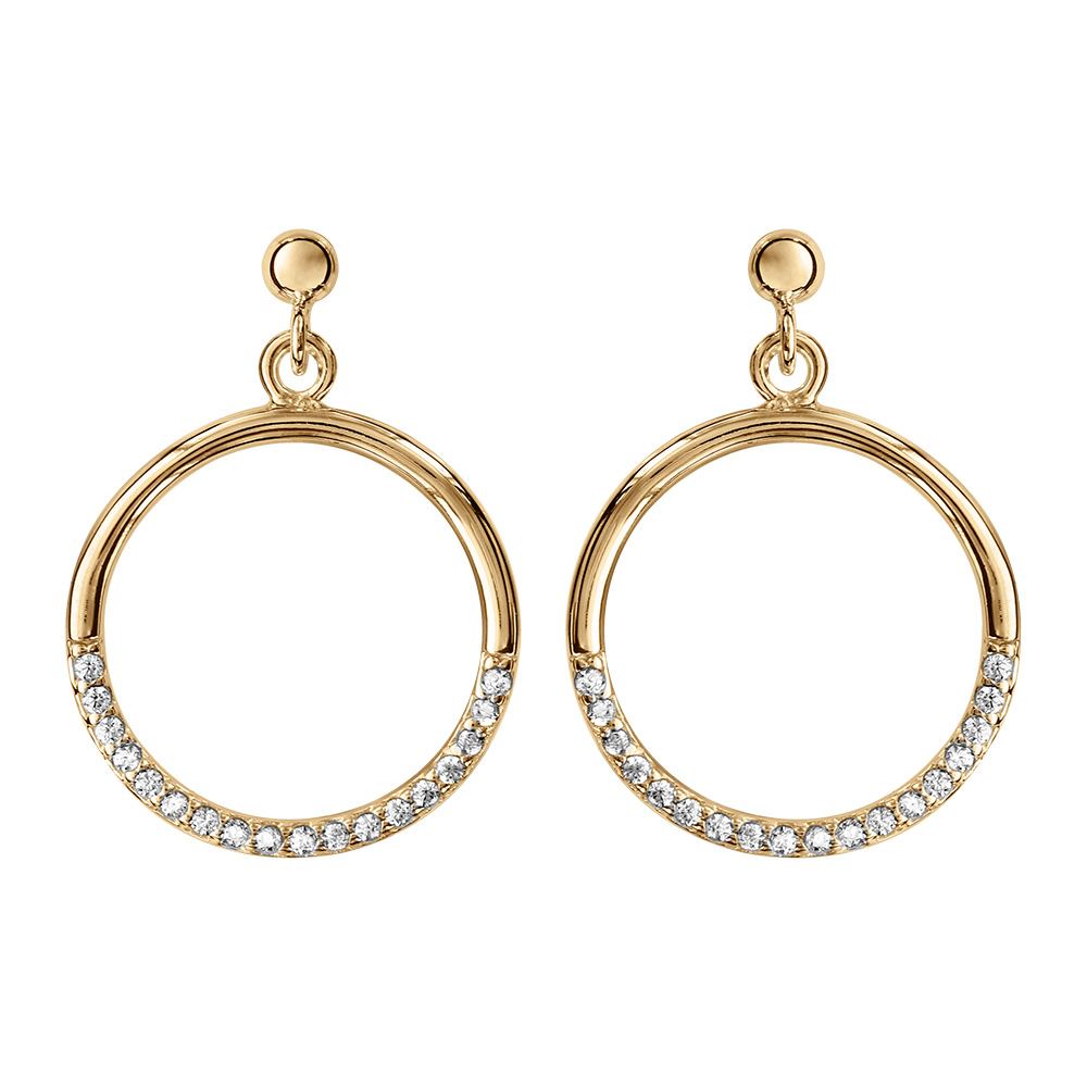 Boucles d\'oreille tige en vermeil cercle �vid� orn� d\'oxydes blancs sertis - Vue 1