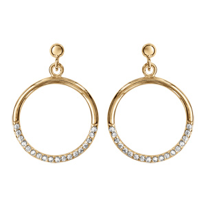 Boucles d\'oreille tige en vermeil cercle évidé orné d\'oxydes blancs sertis - Vue 1