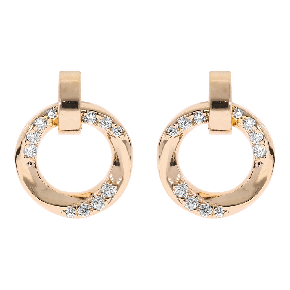 Boucles d\'oreille tige en vermeil cercle ondul� vavec oxydes blancs sertis - Vue 1