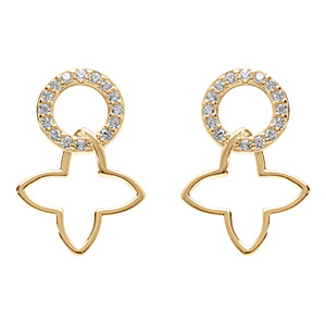 Boucles d'oreille tige en vermeil cercle pav� d'oxydes sertis et tr�fle lisse