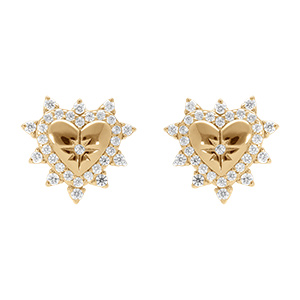 Boucles d'oreille tige en vermeil coeur avec etoile du nord contour d'oxydes blancs sertis