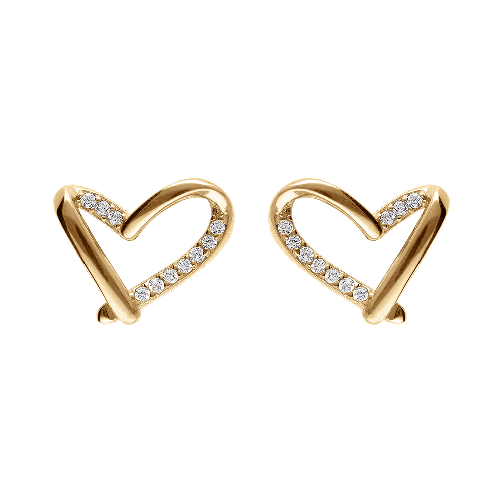 Boucles d\'oreille tige en vermeil coeur d\'oxydes blancs sertis - Vue 1
