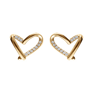 Boucles d'oreille tige en vermeil coeur d'oxydes blancs sertis