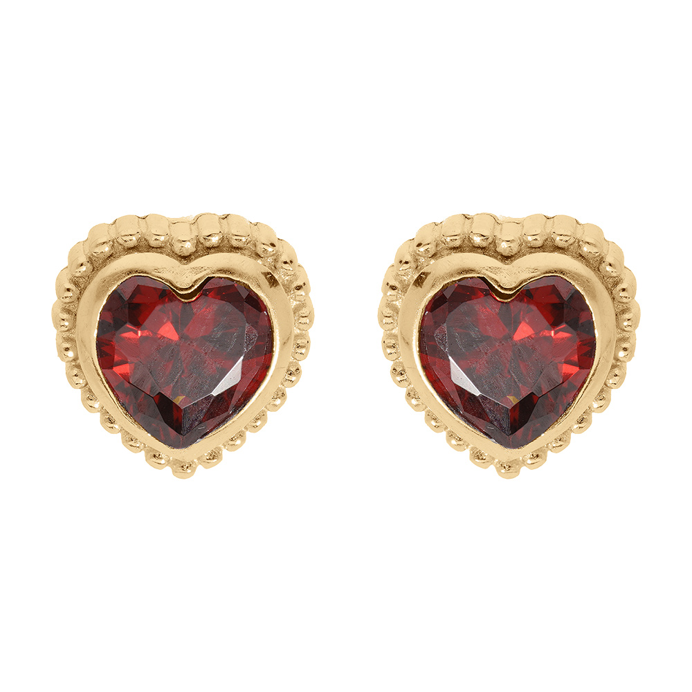 Boucles d\'oreille tige en vermeil coeur oxyde grenat - Vue 1