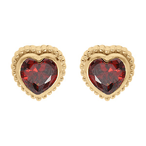 Boucles d'oreille tige en vermeil coeur oxyde grenat