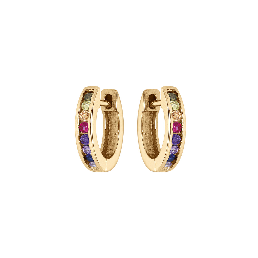 Boucles d\'oreille tige en vermeil cr�oles articul�es empierr�es multi couleurs - Vue 1