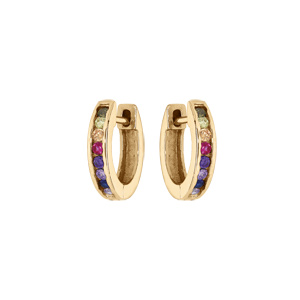 Boucles d\'oreille tige en vermeil créoles articulées empierrées multi couleurs - Vue 1