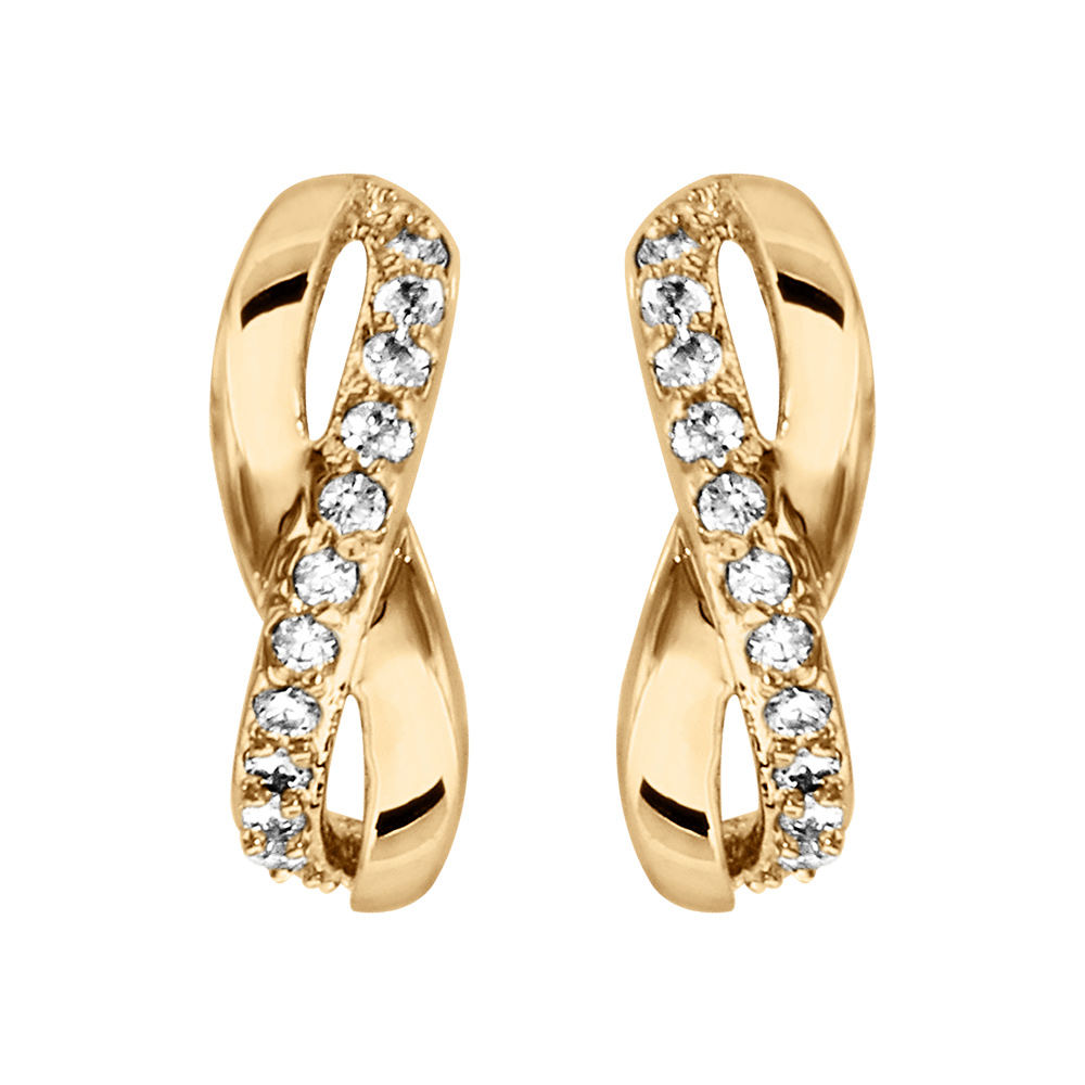 Boucles d\'oreille tige en vermeil demi cr�oles crois�es avec oxydes blancs sertis - Vue 1