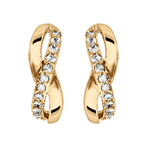 Boucles d'oreille tige en vermeil demi cr�oles crois�es avec oxydes blancs sertis