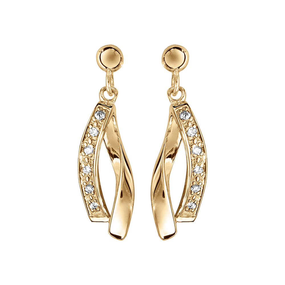 Boucles d\'oreille tige en vermeil deux brins pars d\'oxydes blancs sertis - Vue 1