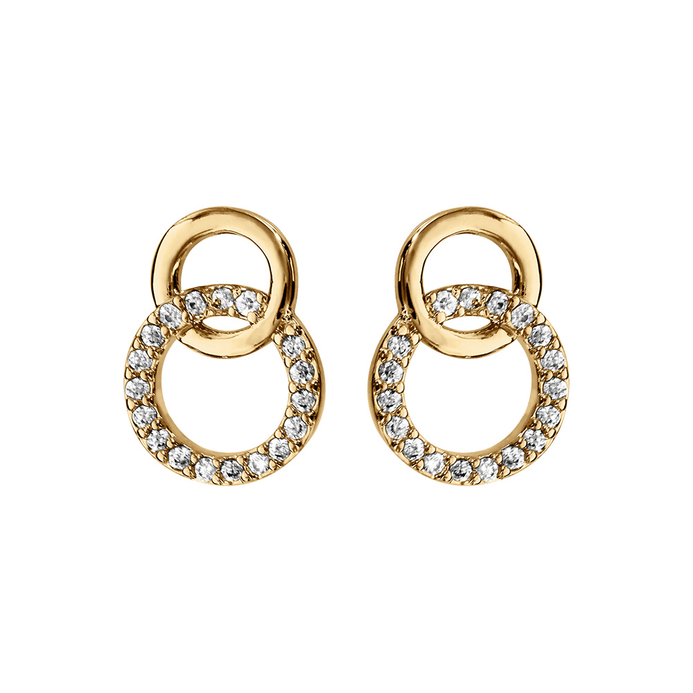 Boucles d\'oreille tige en vermeil double cercle entrelac pierres blanches - Vue 1