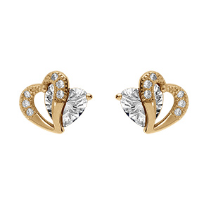 Boucles d'oreille tige en vermeil double coeur d'oxyde blancs