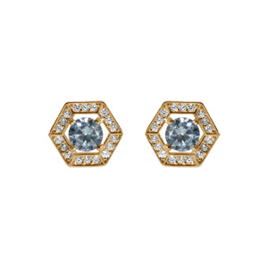 Boucles d\'oreille tige en vermeil d\'oxyde bleu ciel et contour d\'oxydes blancs - Vue 1