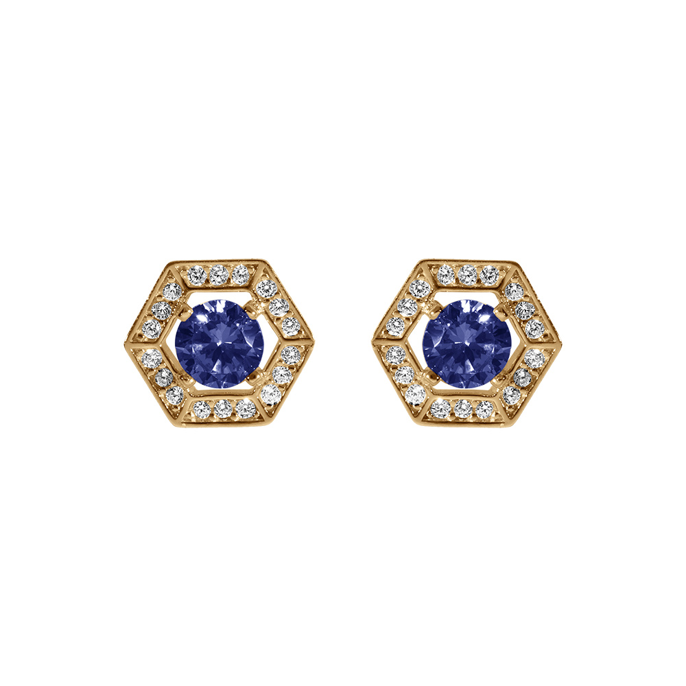 Boucles d\'oreille tige en vermeil d\'oxyde bleu et contour d\'oxydes blancs - Vue 1
