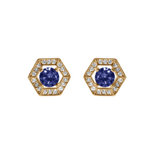 Boucles d\'oreille tige en vermeil d\'oxyde bleu et contour d\'oxydes blancs - Vue 1