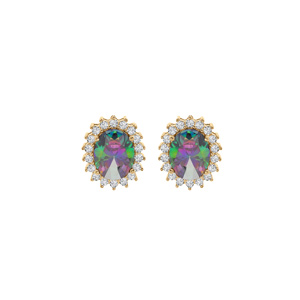 Boucles d\'oreille tige en vermeil d\'oxyde mystique arc en ciel et contour d\'oxydes blancs - Vue 1