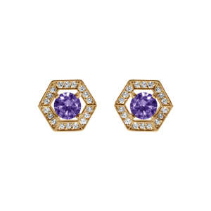Boucles d\'oreille tige en vermeil d\'oxyde violet et contour d\'oxydes blancs - Vue 1