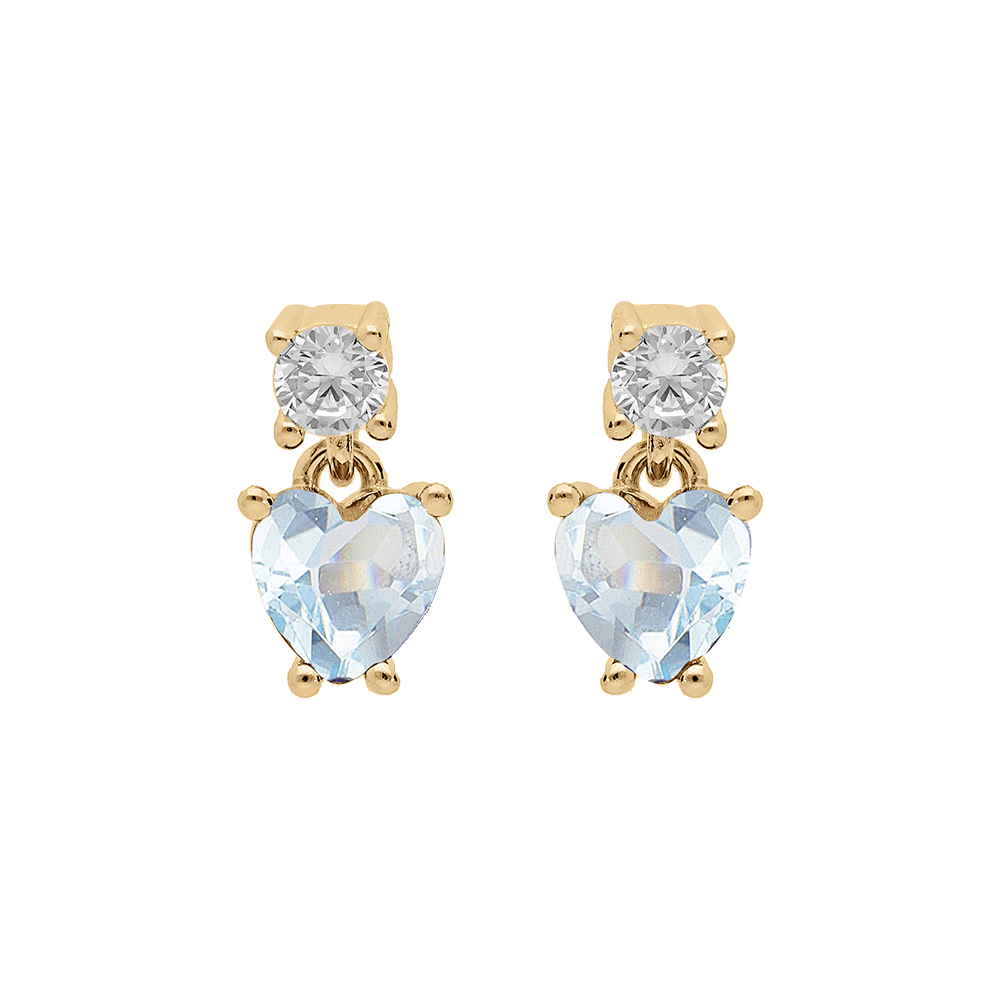Boucles d\'oreille tige en vermeil d\'oxydes blanc et bleu ciel forme coeur - Vue 1