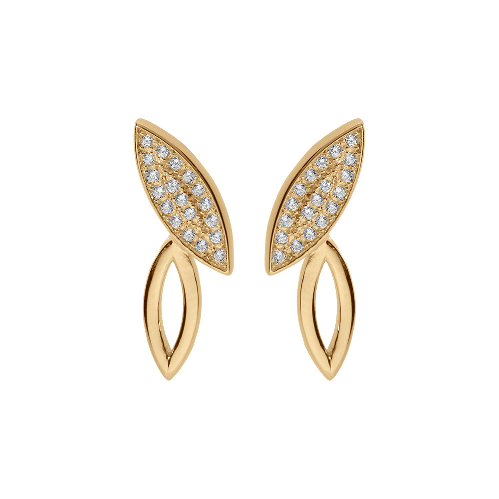 Boucles d\'oreille tige en vermeil feuille \