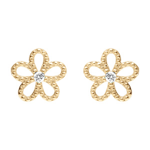 Boucles d'oreille tige en vermeil fleur ajoure avec oxyde blanc