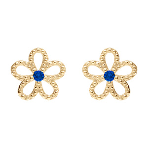 Boucles d'oreille tige en vermeil fleur ajoure avec oxyde bleu