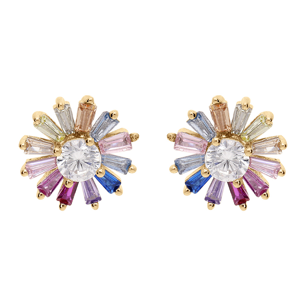 Boucles d\'oreille tige en vermeil fleur avec oxydes multicouleurs - Vue 1