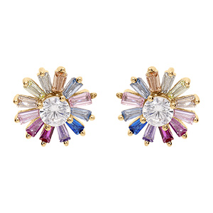 Boucles d'oreille tige en vermeil fleur avec oxydes multicouleurs