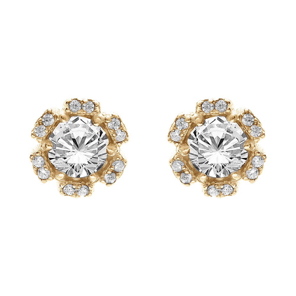 Boucles d\'oreille tige en vermeil fleur d\'oxydes blancs sertis - Vue 1