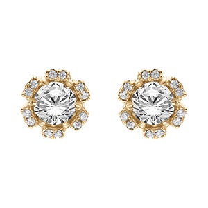 Boucles d\'oreille tige en vermeil fleur d\'oxydes blancs sertis - Vue 1