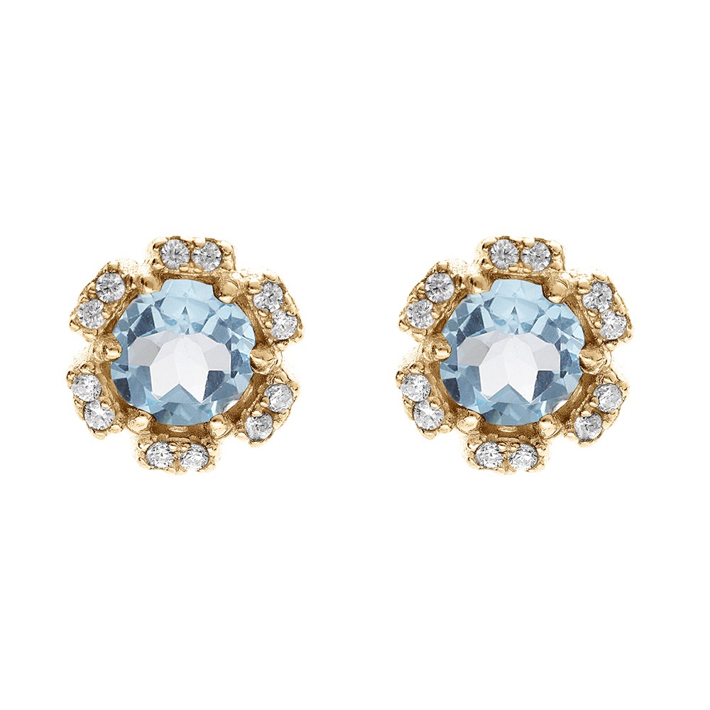 Boucles d\'oreille tige en vermeil fleur d\'oxydes bleu ciel et blancs sertis - Vue 1