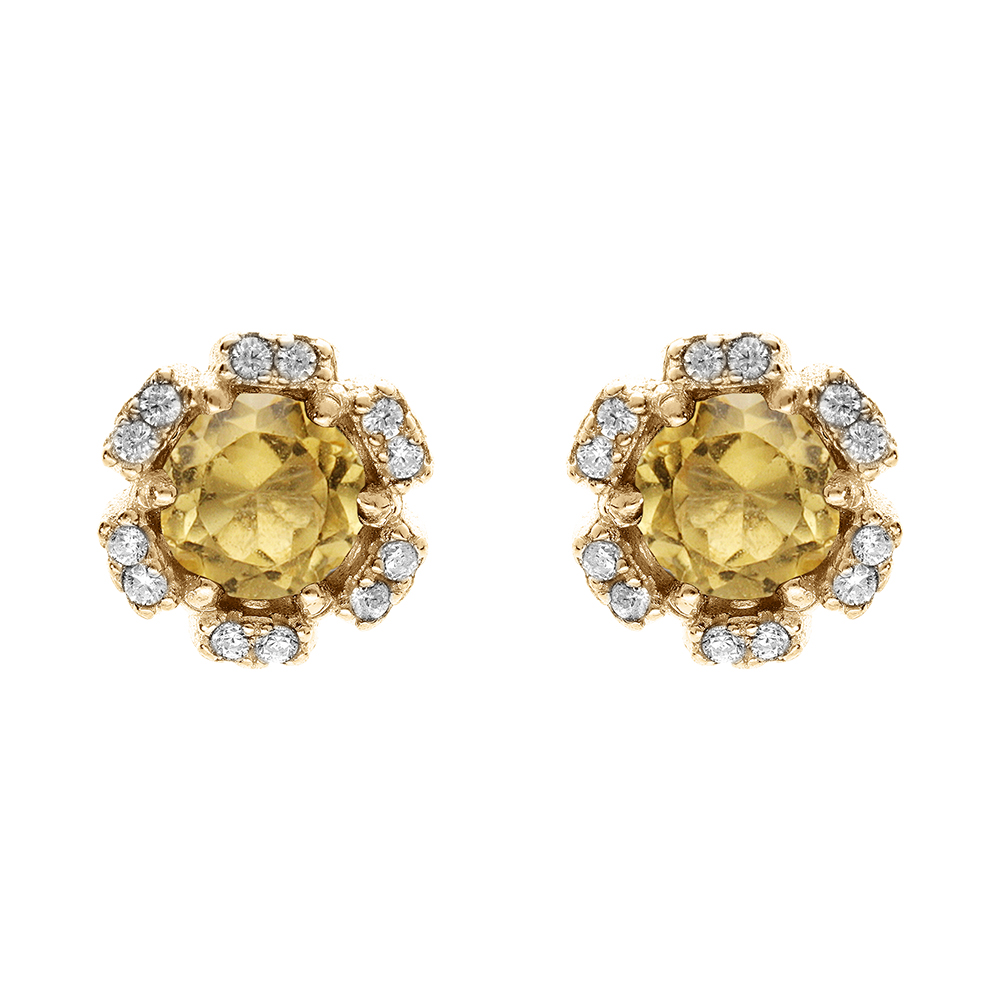 Boucles d\'oreille tige en vermeil fleur d\'oxydes couleur miel et blancs sertis - Vue 1