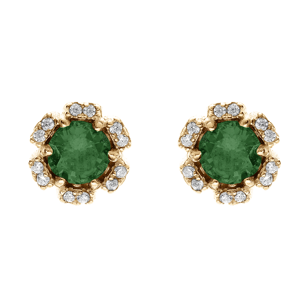 Boucles d\'oreille tige en vermeil fleur d\'oxydes vert fonc� et blancs sertis - Vue 1