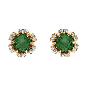 Boucles d'oreille tige en vermeil fleur d'oxydes vert fonc et blancs sertis
