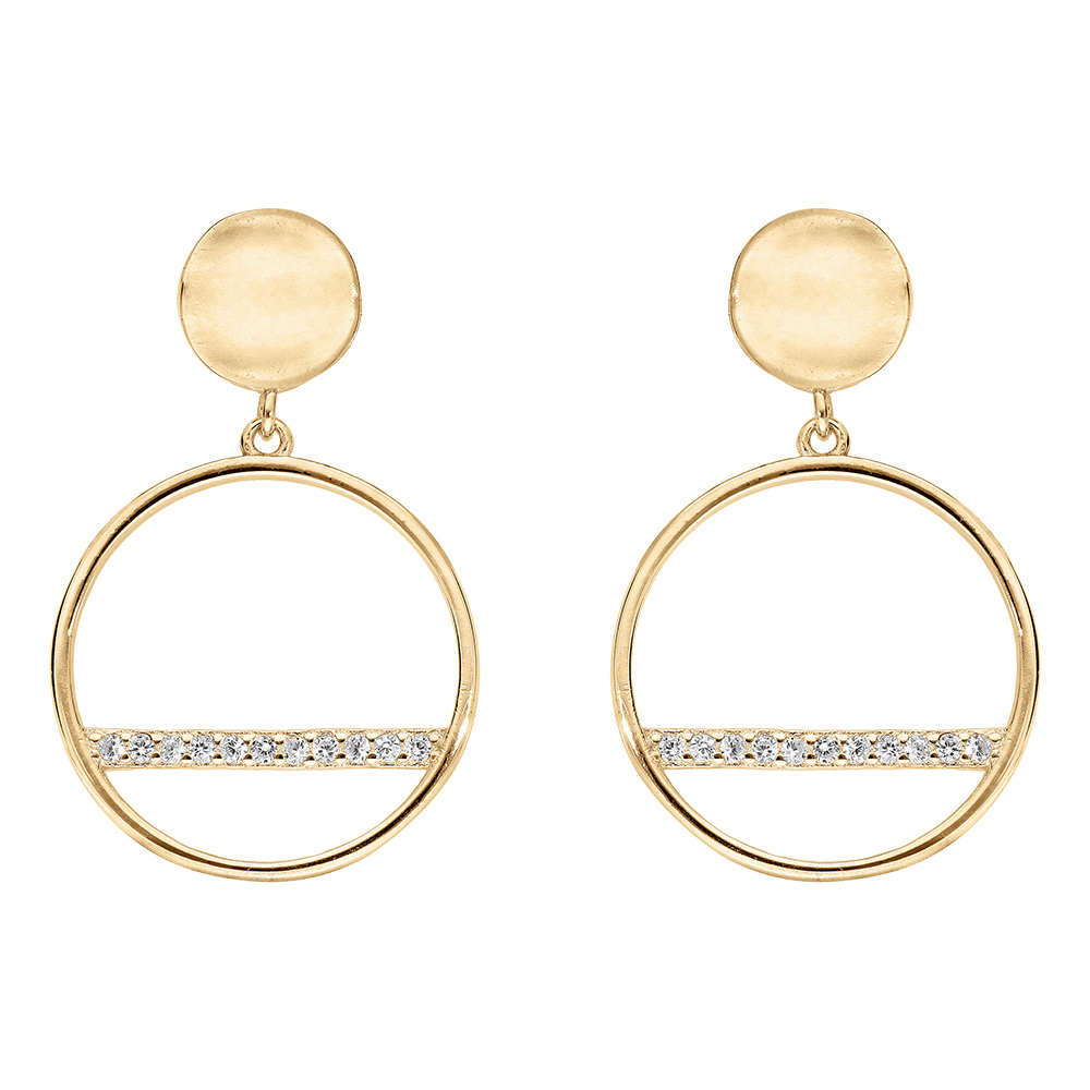 Boucles d\'oreille tige en vermeil forme cercle et barrette d\'oxydes blancs sertis - Vue 1