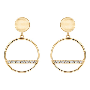 Boucles d'oreille tige en vermeil forme cercle et barrette d'oxydes blancs sertis