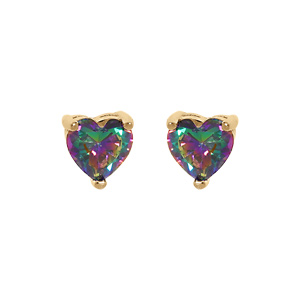 Boucles d\'oreille tige en vermeil forme coeur avec oxyde mystique arc en ciel - Vue 1