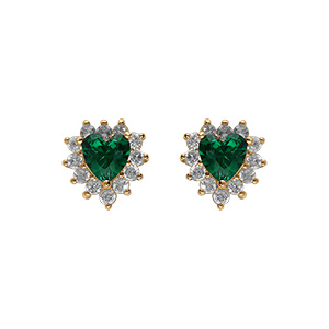 Boucles d\'oreille tige en vermeil forme coeur d\' oxyde vert et contour d\'oxydes blancs - Vue 1