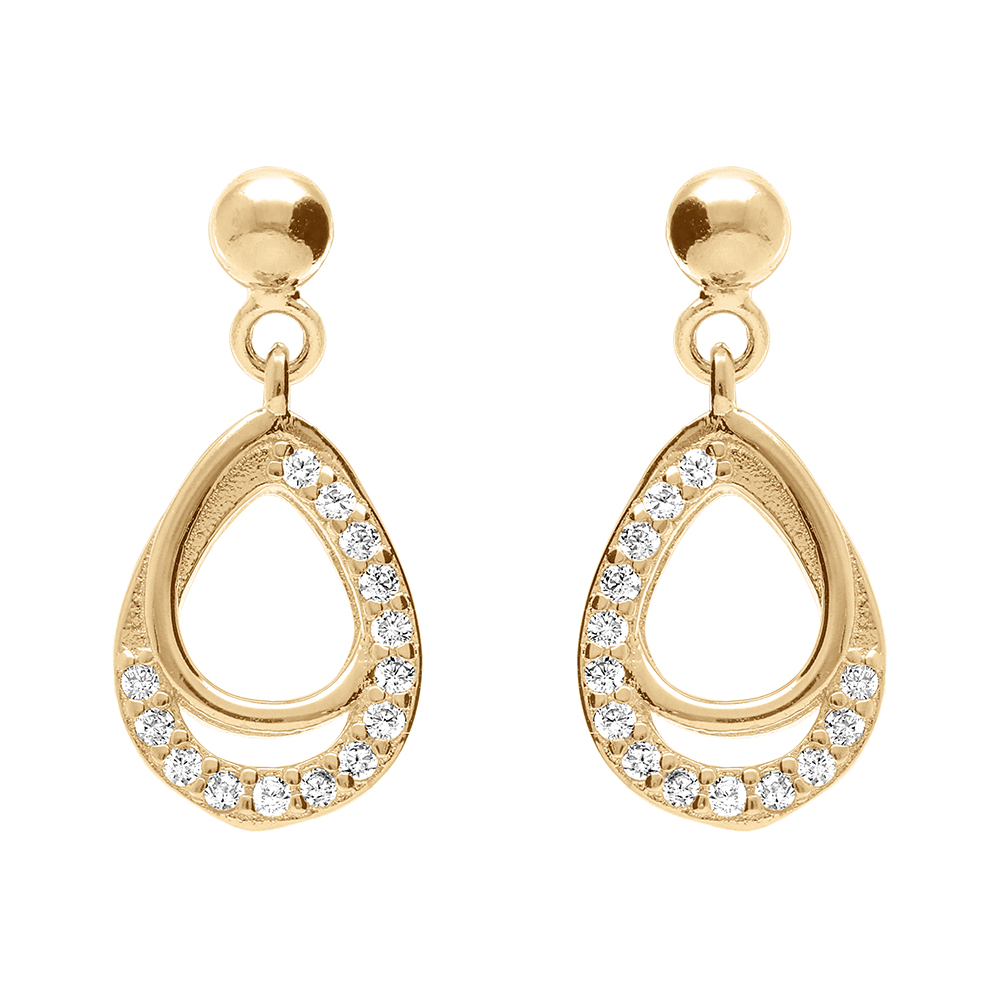 Boucles d\'oreille tige en vermeil forme goutte par�e d\'oxydes blancs sertis - Vue 1