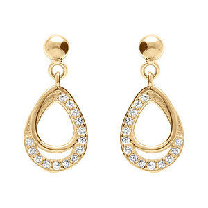 Boucles d'oreille tige en vermeil forme goutte pare d'oxydes blancs sertis
