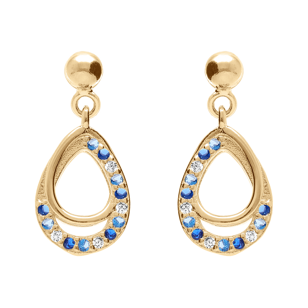 Boucles d\'oreille tige en vermeil forme goutte par�e d\'oxydes bleus et blancs sertis - Vue 1