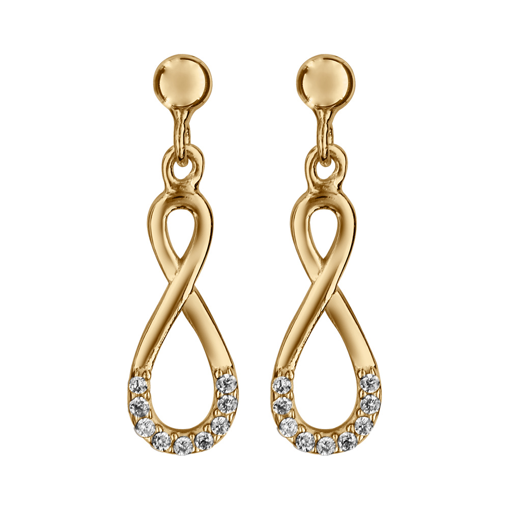 Boucles d\'oreille tige en vermeil forme infini avec oxydes blancs sertis - Vue 1