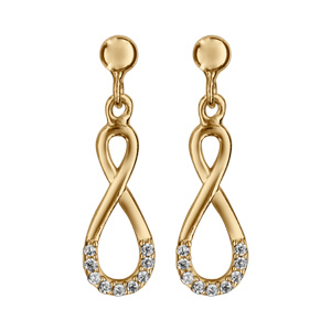 Boucles d\'oreille tige en vermeil forme infini avec oxydes blancs sertis - Vue 1