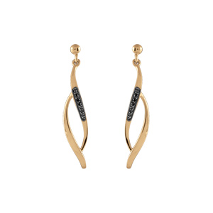 Boucles d\'oreille tige en vermeil forme losange avec barrettes de pierres noires - Vue 1