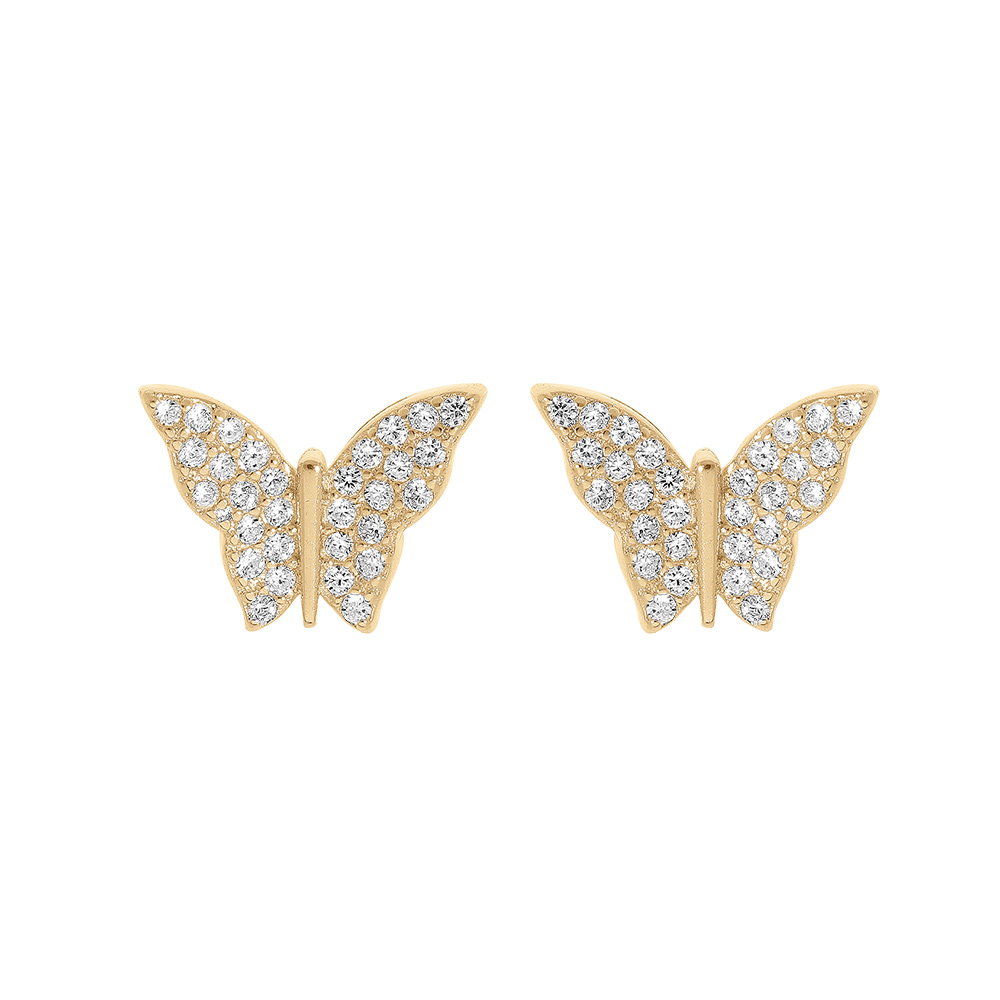 Boucles d\'oreille tige en vermeil forme papillon avec oxydes blancs sertis - Vue 1