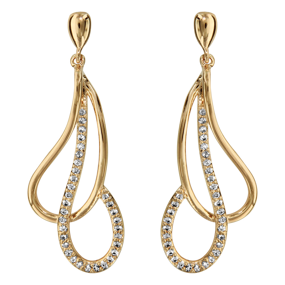 Boucles d\'oreille tige en vermeil goutte �vid�e crois�e orn�e d\'oxydes blancs sertis - Vue 1