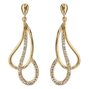 Boucles d'oreille tige en vermeil goutte �vid�e crois�e orn�e d'oxydes blancs sertis